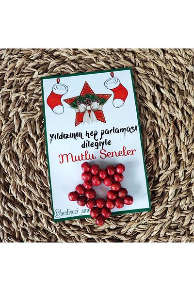 E-Hediyeci Special Gift Star Keychain for New Year - Christmas Ornament (12 Pieces Red Wooden Keychain) Model-2