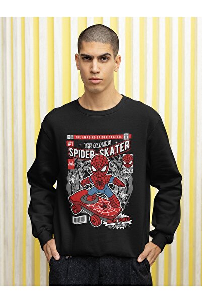 Fuddy Moda سويت شيرت بدون غطاء للرأس مطبوع عليه سبايدرمان مصغر، سويت شيرت مطب...