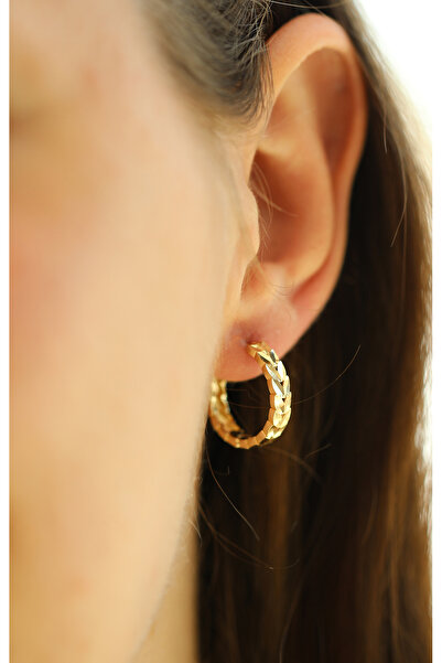 Kuyumcum 14 Ayar Altın Başak Halka Küpe, Anneye Eşe Sevgiliye Hediye