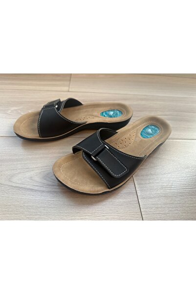 Ceyo WOMEN'S BLACK COLOR SINGLE STRAP ORTHOPEDIC SOLE GEL SOLE SLIPPERS FOR HEEL DISTRESS 9808-15