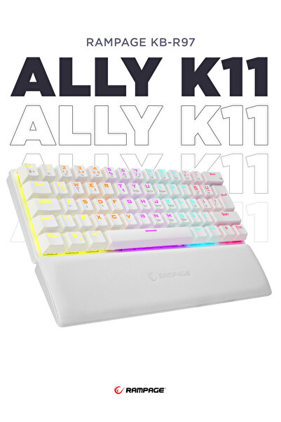 Rampage Ally K11 Beyaz 12 Işık Modlu Mavi Switch Mekanik Antighosting Bilek D...