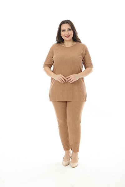 ModaSehle Дамски костюм с къс ръкав, еластична талия, цепка, удобен двоен камизолен костюм