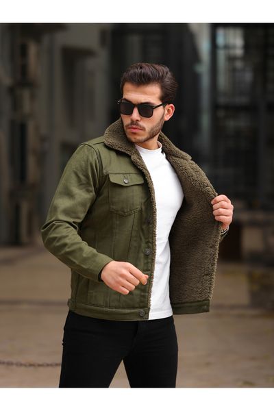 2023 Winter Warm Black Green Cargo Coat Denim Jeans Jacket For Men'S Thick  Plus Velvet Fur