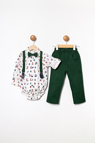 Pollito Baby Boy New Year's Themed Monthly White Shirt Gabardine Trousers Set of 4