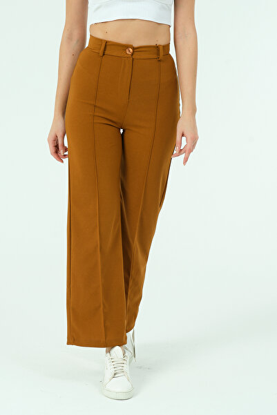 modazoom Жіночі коричневі зимові брюки з високою талією та швами спереду