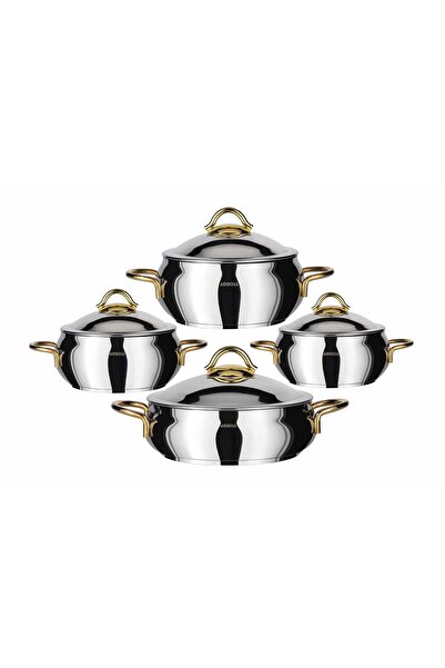 Amboss Aquamarine 8 Parça Paslanmaz Çelik Gold Kulplu Tencere Seti Çelik Kapaklı