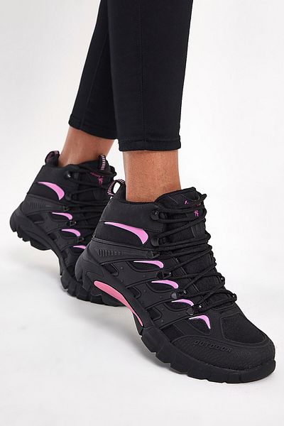 Tonny Black Unisex Schwarz Rosa Bequeme Passform Wasserabweisende Unisex-Schnürstiefel