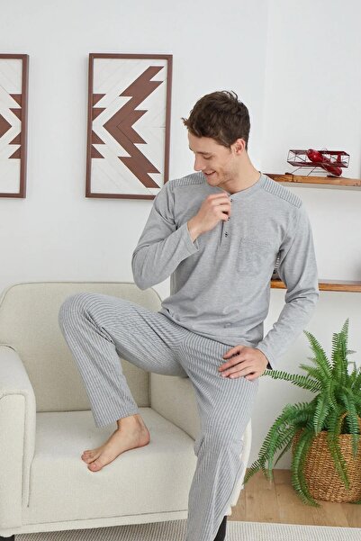 KLY PİJAMA KLY 6009 Піжама з напівзастібкою та смужками