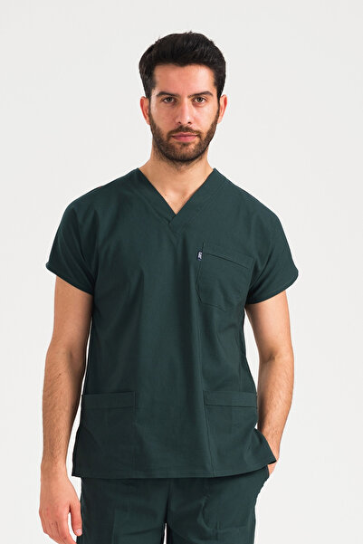 Class Üniforma Tek Üst Avcı Yeşili Likralı Unisex Medikal Hemşire Ve Doktor Üniforması Cerrahi Giyim