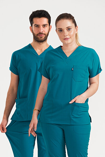 Class Üniforma Uniformă medicală unisex pentru asistentă medicală și medic, verde petrol, material elastic