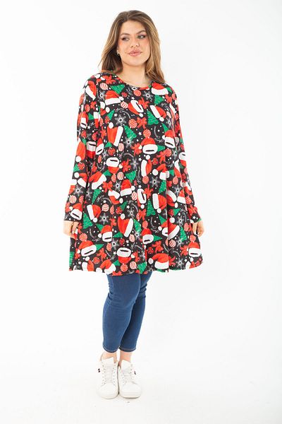 Şans Women's Large Size Colorful Patterned Tunic Dress 65N37413