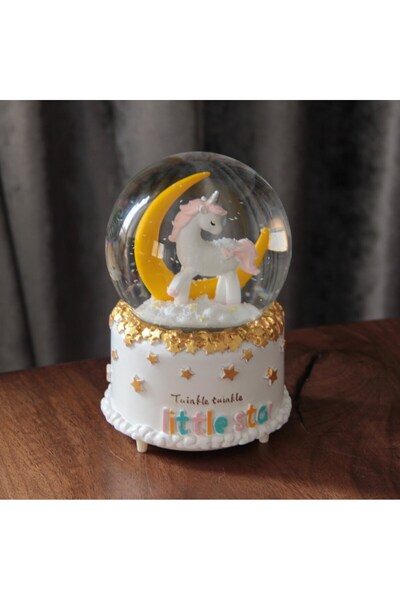 HEDİYEBİZİZ Unicorn At Aylı Işıklı ve Müzikli Kar Küresi