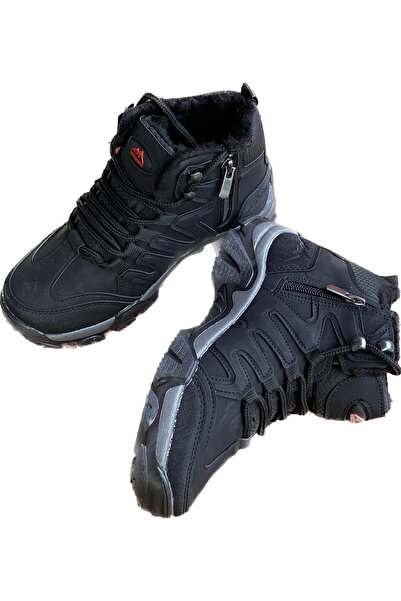 Wanderfull siyah erkek çocuk içi kürklü kaydırmaz taban fermuarlı outdor bot