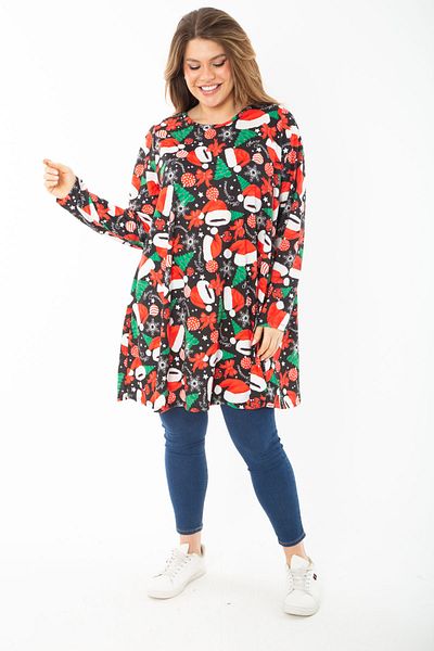 Şans Women's Large Size Colorful Patterned Tunic Dress 65N37413