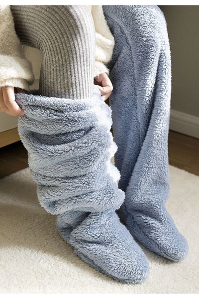 kubbe Tedy Plush Sleeping Socks Welsoft Above Knee Home Socks Foot Warmer Long Socks