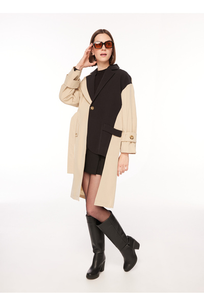 Cedelar Bej - Siyah Kadın Trençkot VEGA