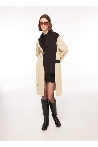 Cedelar Bej - Siyah Kadın Trençkot VEGA