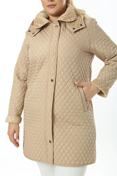 TUTveAL Collection Women's Zippered Long Quilted Coat with Soft Fur Inside Quilted Coat Plus Size Quilted Coat