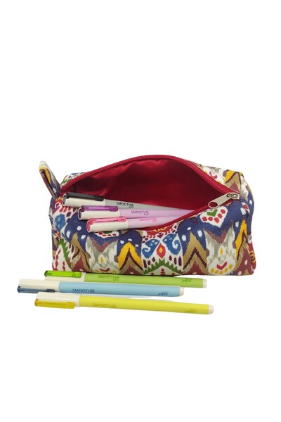 FİYPER Geantă de machiaj pentru creion, cu căptușeală cu model etnic, lavabilă