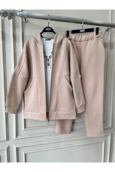 Esinty Set de bază dublu, cu trei fire, cu glugă, cu fermoar, pentru femei (c...