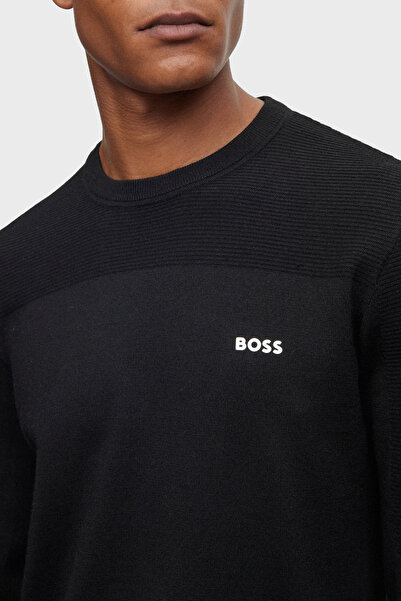 BOSS Yün Karışımlı Bisiklet Yaka Regular Fit Kazak Erkek KAZAK 50498559 001