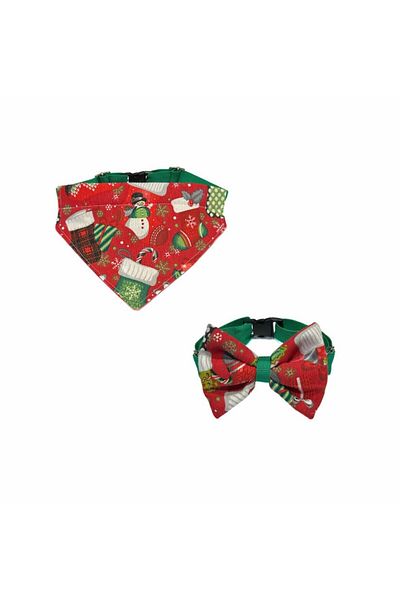 MS Pet Design Adjustable Cat Dog Bandana Bow Tie Set - Christmas Gift