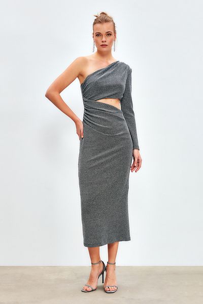 Sateen Rochie lungă strălucitoare - GRI