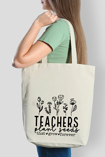 APRENDİ Υφασμάτινη τσάντα με σχέδιο Canvas Teacher Plant Seeds (Μαύρο)