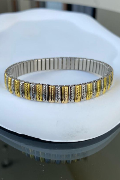 Jaida Moda Kadın Gold Ve Gümüş Renk Tırtık Detaylı Lastikli Çelik Bileklik