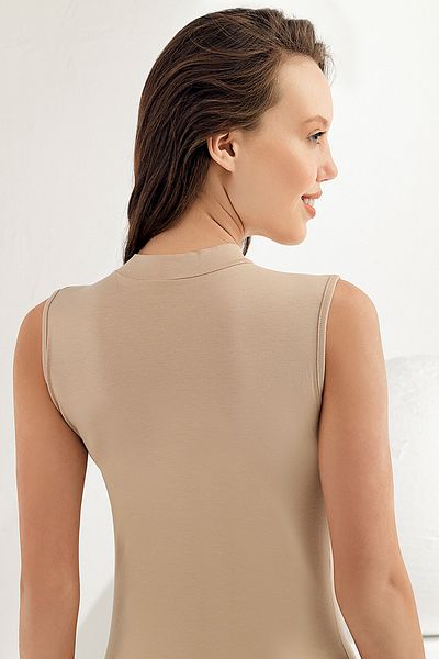 Şahinler Mb1009 -bjl/xl أكمام صفر الياقة المدورة المرأة رياضية بيج L-xl