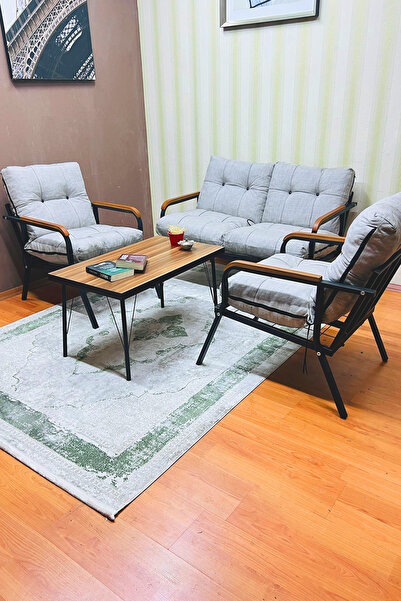 Mirlife Elit Bahçe Balkon Cafe Metal Kanepe Koltuk Takımı Çay Seti Açık Gri 2...