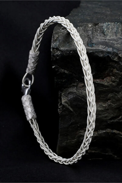 Black Sea Port Trabzon Kazaziye Tekli Örgü Modeli Gümüş Bileklik