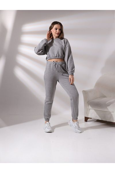 PAMCOTT WOMEN'S SILVERY OVERSIZE WOMEN'S CYCLING NECK CROP TOP AND JOGGER BOTTOM SET