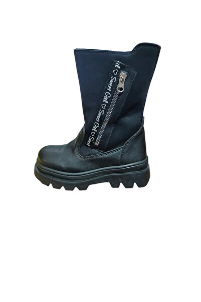 Genel Markalar Kız Çocuk Fermuarlı Kaymaz Taban Termal Astarlı Uzun Çizme