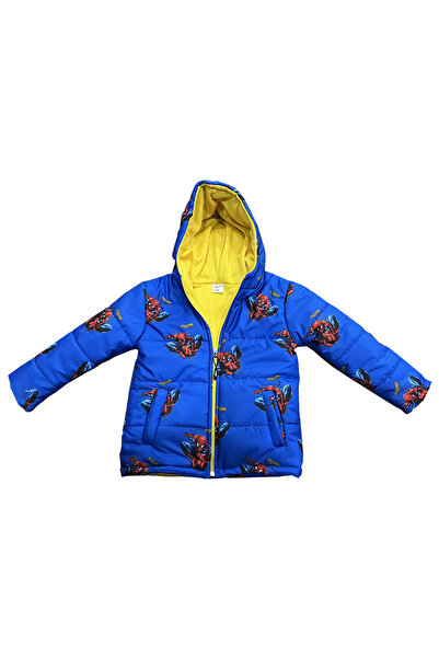 SPIDERMAN Şişme Unisex Çocuk Montu Içi Polarlı Kalın Su Geçirmez Kapüşonlu Baskılı Kışlık Şişme Mont