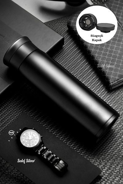 SEDEF SİLVER 500 ml Stainless Steel Thermos with Filter Strainer for Herbal Tea and Detox Drinks