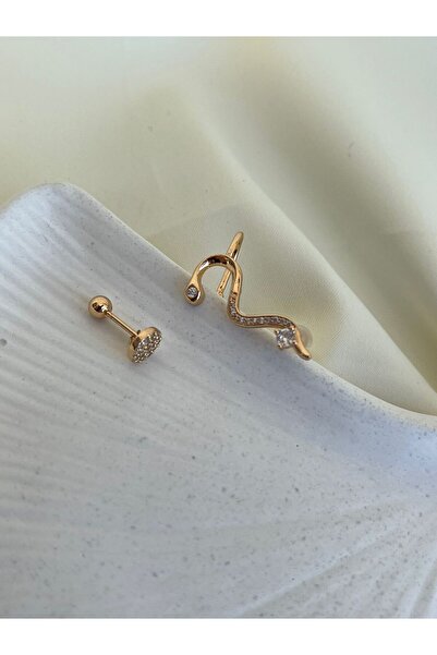 Rachel Gold Yılan Figürlü Kıkırdak ve Zirkon Taşlı Tragus Küpe Seti