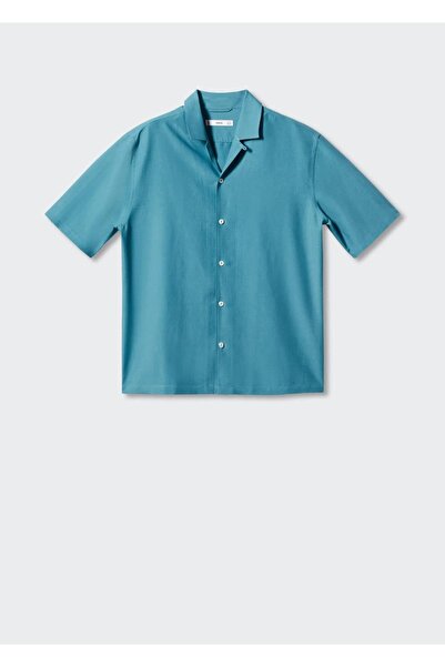 MANGO Man Regular Cut Bowling Collar Linen Shirt