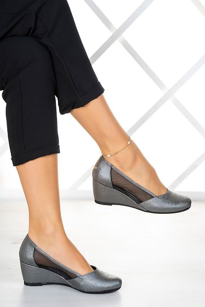 Erkan Saçmacı Evelyn Anthracite Nano Mesh Wedge Heeled Shoes
