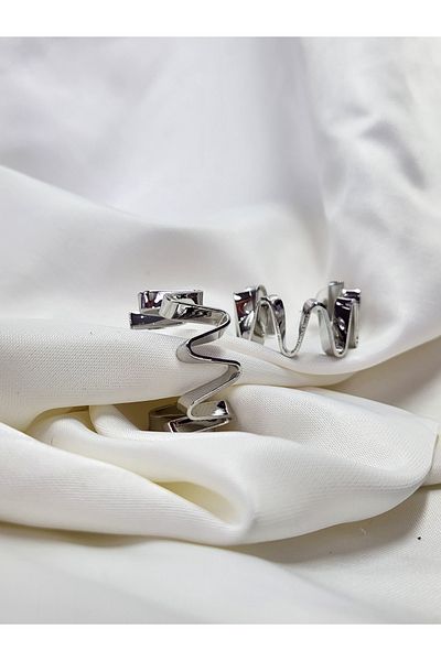 Eva Takı Zigzag Model Hoop Silver Silver Color Earrings