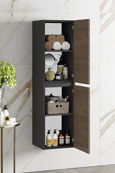 ÖZCEDEN Yıldız 65+35 cm Antrasit Gri Mat-Atlantik Çam MDF Seramik Lavabolu Asma Banyo Dolabı Takımı