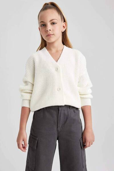 DeFacto A2298A8/Er105 Defacto Girl's Cardigan Ecru