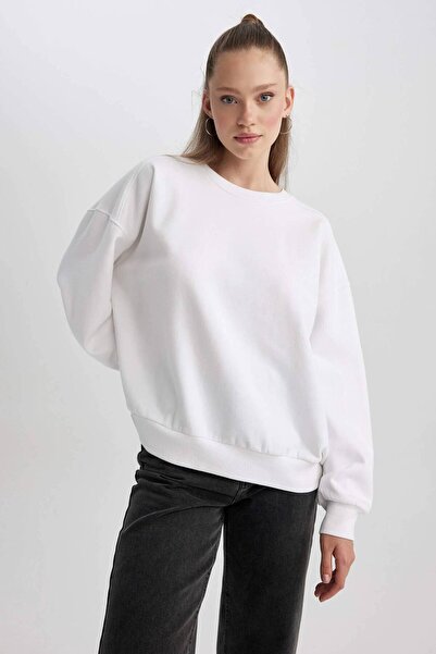 DeFacto A4177AX/WT32 Defacto Kadın Sweat OFF WHITE
