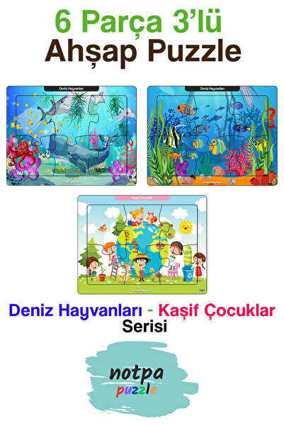 kutuTR Notpa Kaşif Çocuklar Deniz Hayvanları Puzzle Seti 6 Parça 13x17 Renkli...