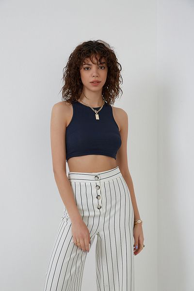 OENDO Navy Blue Lycra Corded Knitted Crop Tank Nd-26201