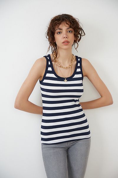OENDO Navy Blue - White Thick Strap Knitted Single Jersey Athlete Nd-26202