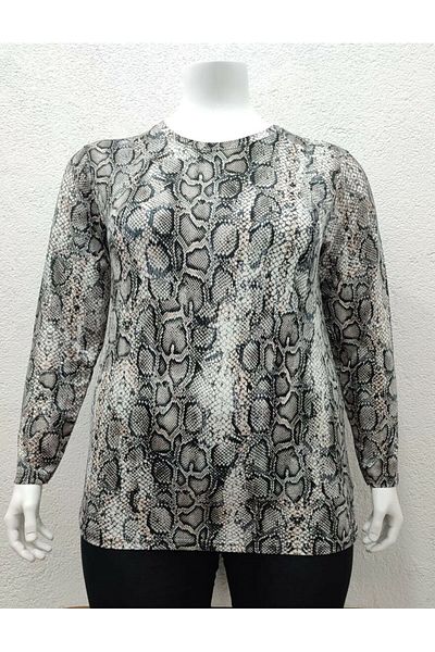 Pelek Butik Plus Size Patterned Viscose Blouse PB280