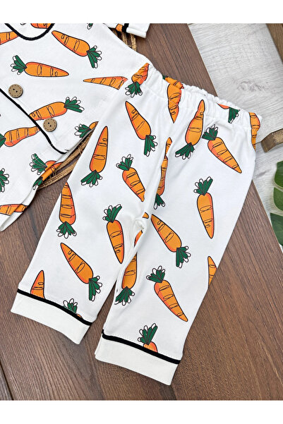 Babexi 100% Cotton Soft Texture Carrot Printed Comfortable Fit Double Breasted Collar Seasonal Unisex Baby Pajama Set