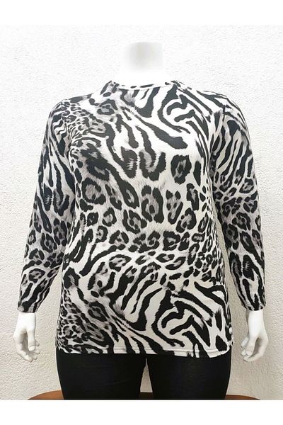 Pelek Butik Plus Size Patterned Viscose Blouse PB279