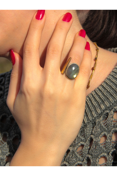 esha Doğal Taş Labradorit Doğal Taşlı Ayarlanabilir Kadın Yüzük